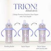 Adore Trion 3 in 1 Stainless Steel Sipper with Twin Handle 250ml- Purple Owl