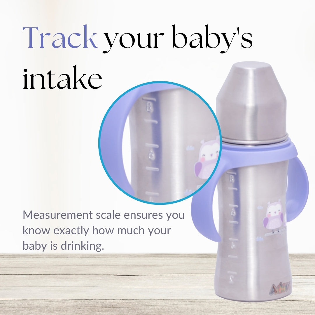Adore Trion 3 in 1 Stainless Steel Sipper with Twin Handle 250ml- Purple Owl