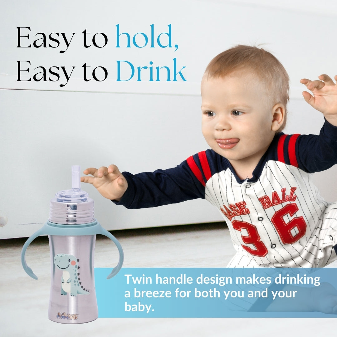 Adore Trion 3 in 1 Stainless Steel Sipper with Twin Handle 250ml- Green Dino