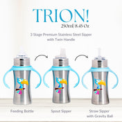Adore Trion 3 in 1 Stainless Steel Sipper with Twin Handle 250ml- Blue Toucan