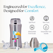 Adore Trion 3 in 1 Stainless Steel Sipper with Twin Handle 250ml- Blue Toucan