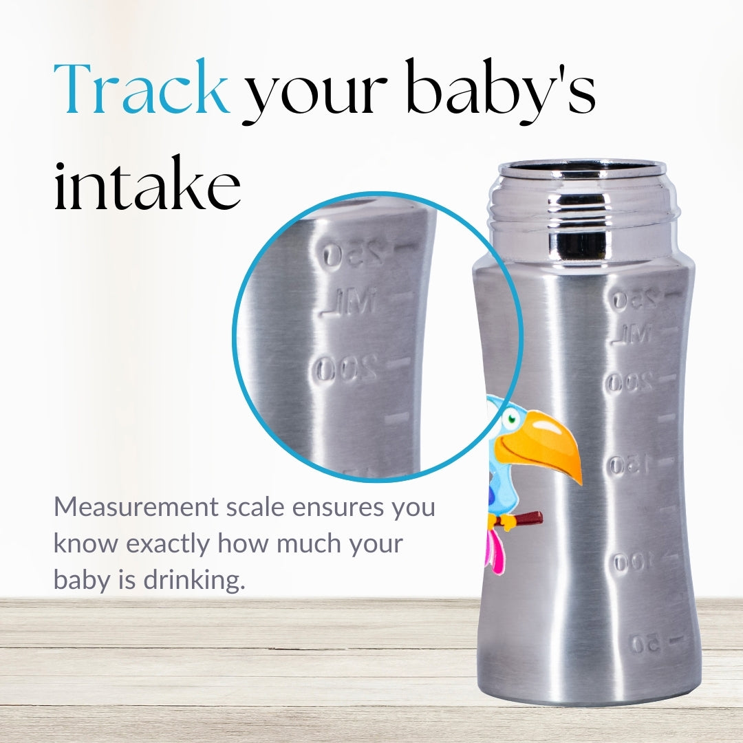 Adore Trion 3 in 1 Stainless Steel Sipper with Twin Handle 250ml- Blue Toucan