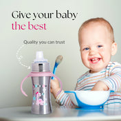 Adore Trion 3 in 1 Stainless Steel Sipper with Twin Handle 250ml- Pink Dino