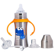 Adore Trion 3 in 1 Stainless Steel Sipper with Twin Handle 250ml- Orange Dino