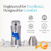 Adore Trion 3 in 1 Stainless Steel Sipper with Twin Handle 250ml- Orange Dino