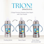Adore Trion 3 in 1 Stainless Steel Sipper with Twin Handle 250ml- Blue Transport