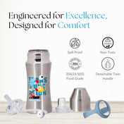 Adore Trion 3 in 1 Stainless Steel Sipper with Twin Handle 250ml- Blue Transport