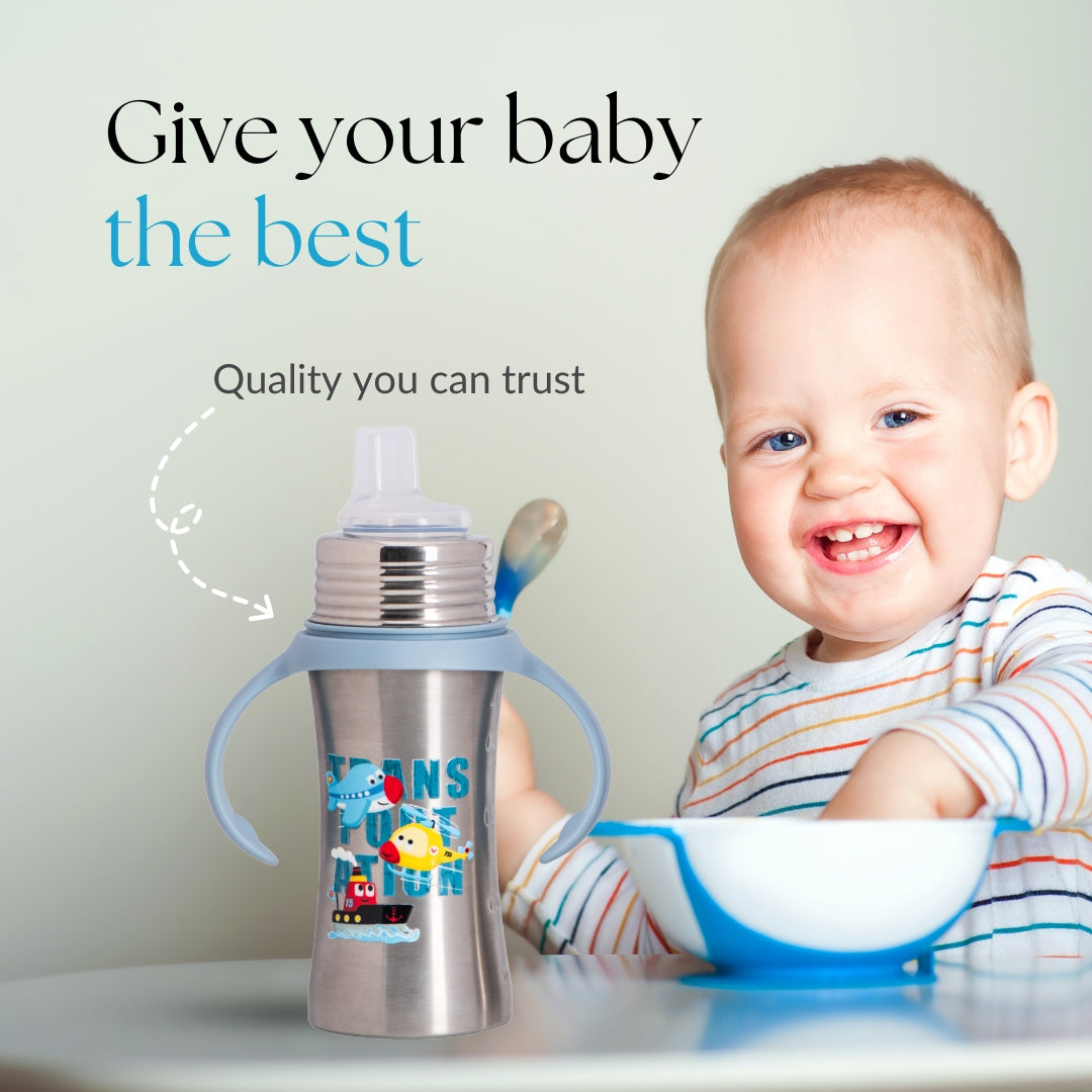 Adore Trion 3 in 1 Stainless Steel Sipper with Twin Handle 250ml- Blue Transport