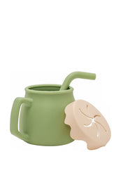 Adore ZEST 2 in 1 Silicone Sip n Snack Sippy Cup with Straw - 180 ml - Military Green