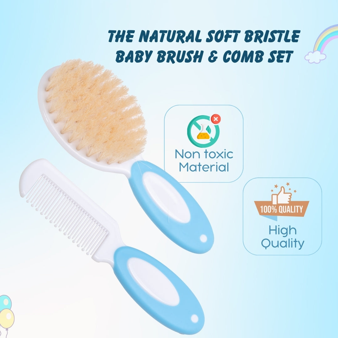 Adore NATURO- The Natural Soft Bristle Baby Brush & Comb Set - Blue