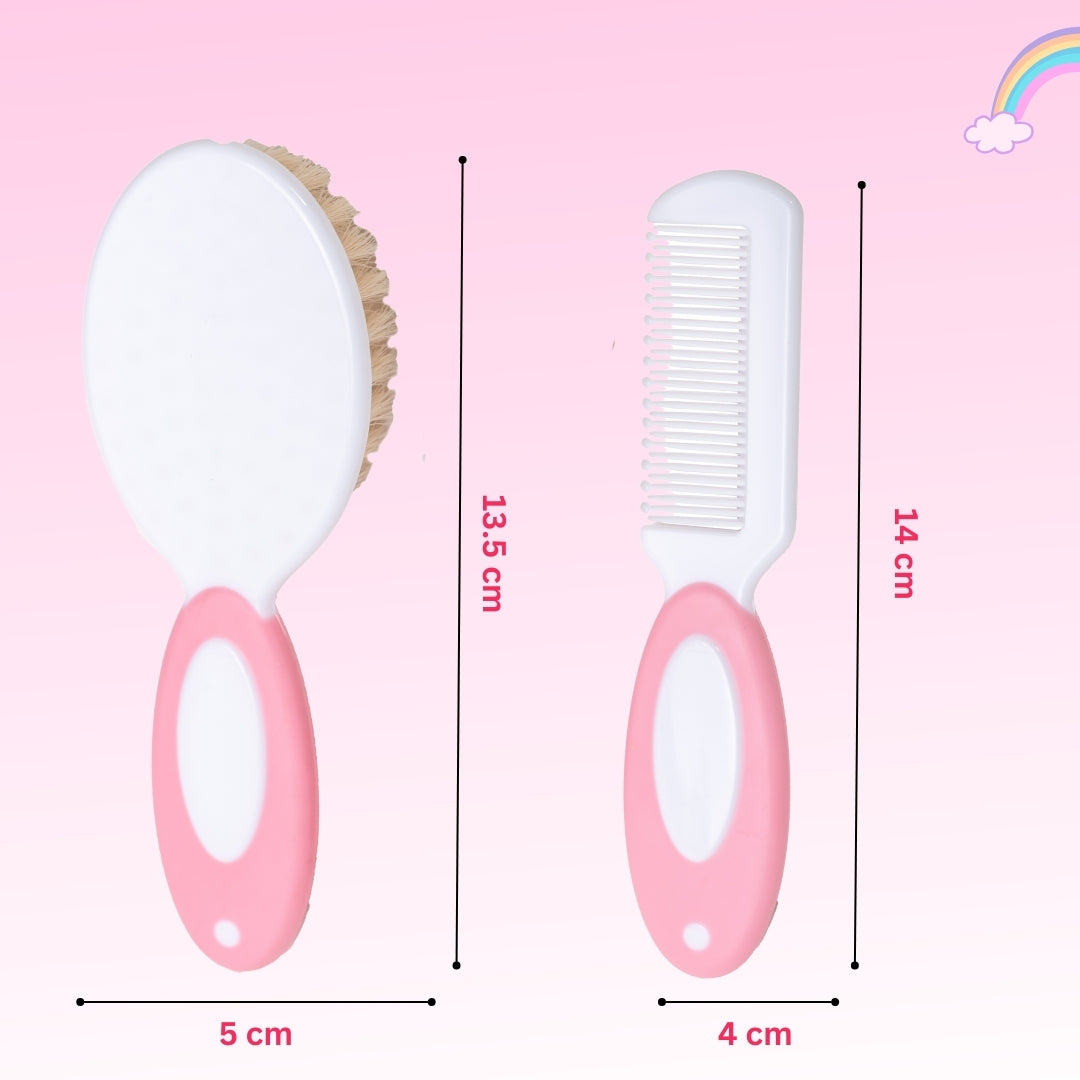 Adore NATURO- The Natural Soft Bristle Baby Brush & Comb Set - Pink