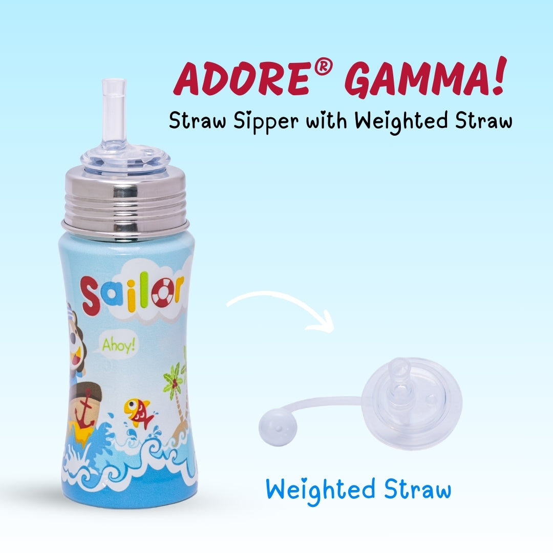Adore GAMMA Premium Printed Stainless Steel Straw Sipper with Gravity Ball- Sailor 250ml