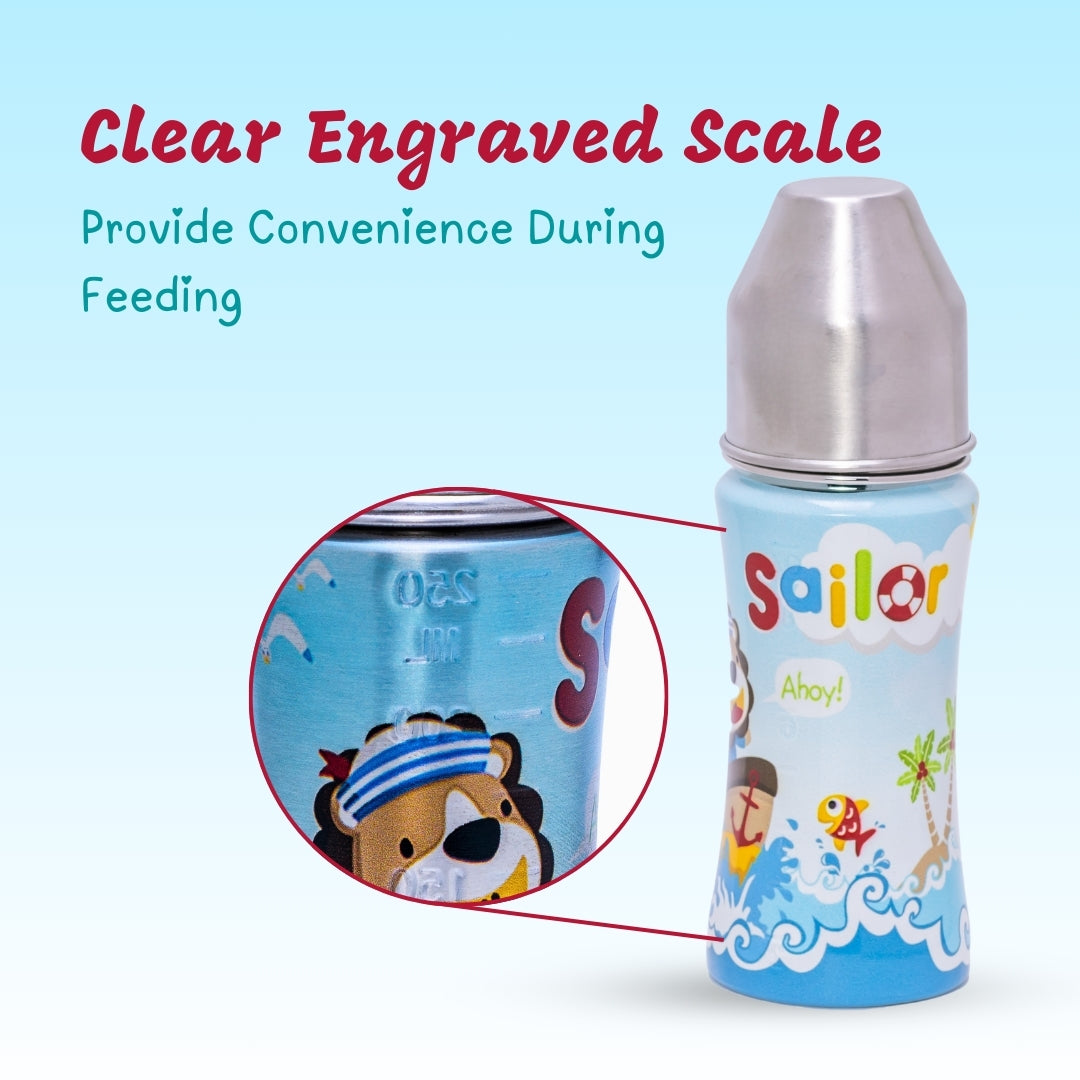 Adore GAMMA Premium Printed Stainless Steel Straw Sipper with Gravity Ball- Sailor 250ml