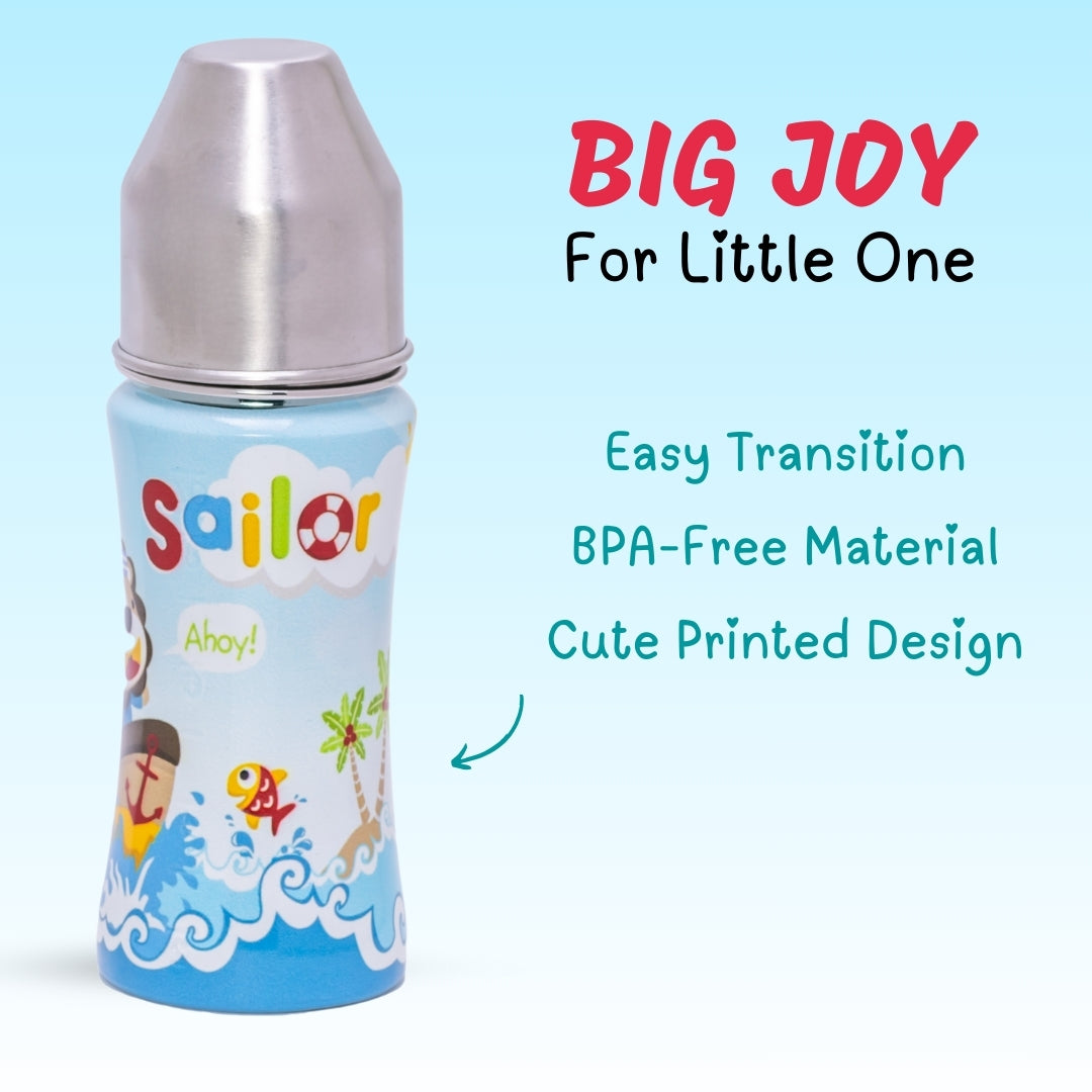 Adore GAMMA Premium Printed Stainless Steel Straw Sipper with Gravity Ball- Sailor 250ml