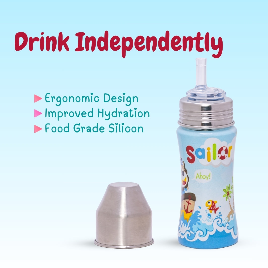 Adore GAMMA Premium Printed Stainless Steel Straw Sipper with Gravity Ball- Sailor 250ml