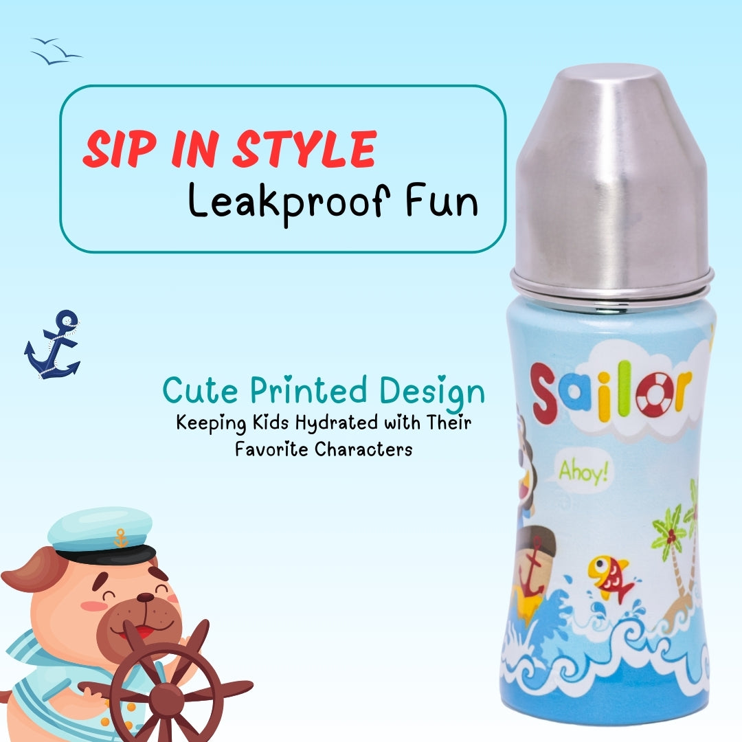 Adore GAMMA Premium Printed Stainless Steel Straw Sipper with Gravity Ball- Sailor 250ml