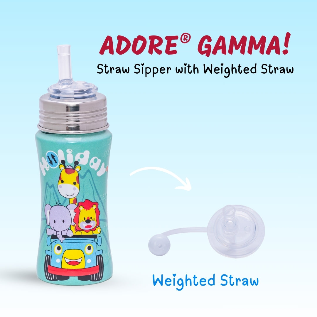 Adore Gamma Printed Stainless Steel Straw Sipper with Gravity Ball- 250ml - Holiday