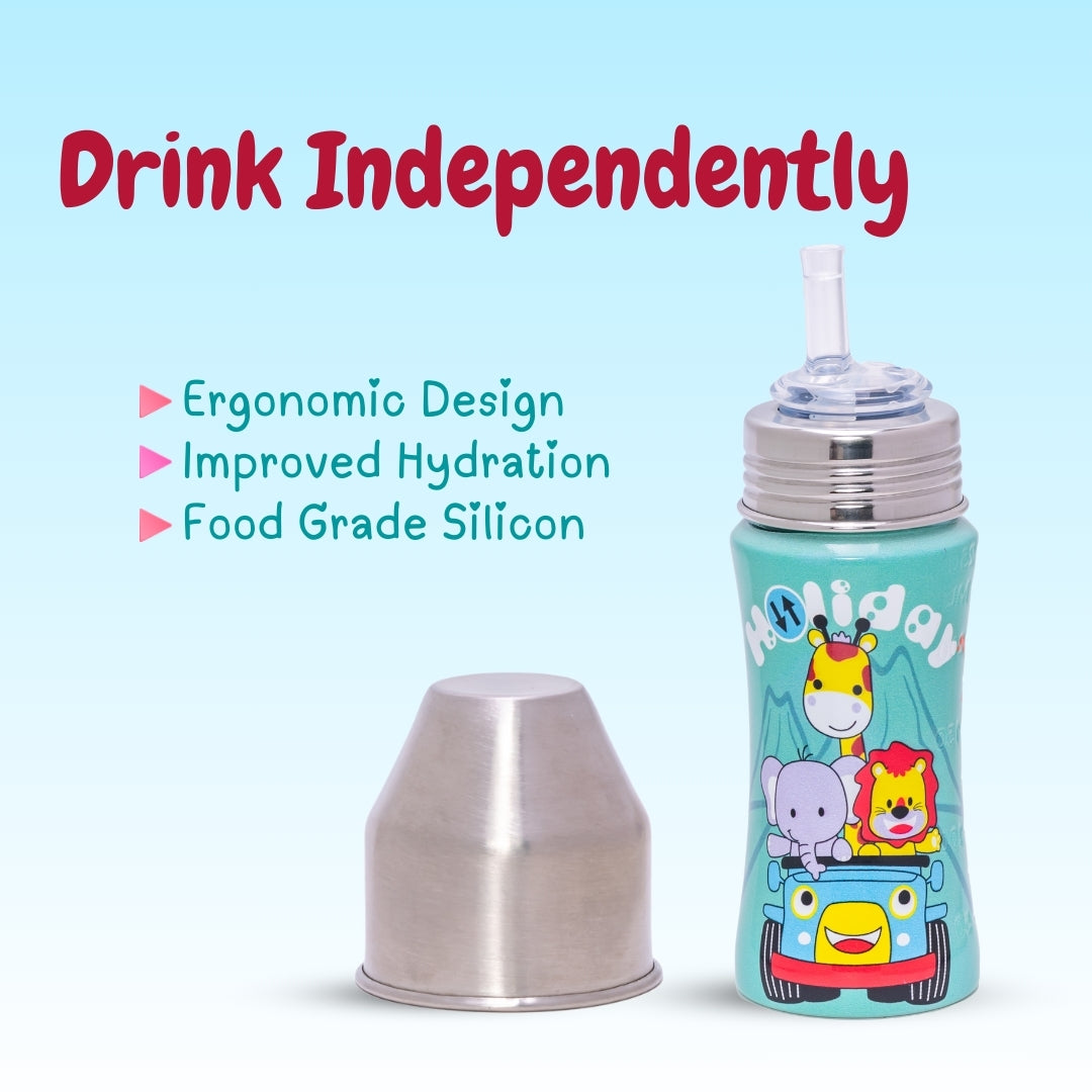 Adore Gamma Printed Stainless Steel Straw Sipper with Gravity Ball- 250ml - Holiday