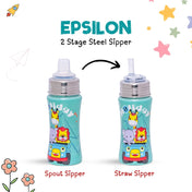 Adore EPSILON 2 Stage Premium Printed Stainless Steel Spout and Straw Sipper 250ml- Holiday Safari