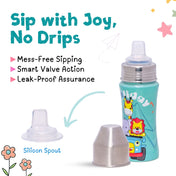 Adore EPSILON 2 Stage Premium Printed Stainless Steel Spout and Straw Sipper 250ml- Holiday Safari