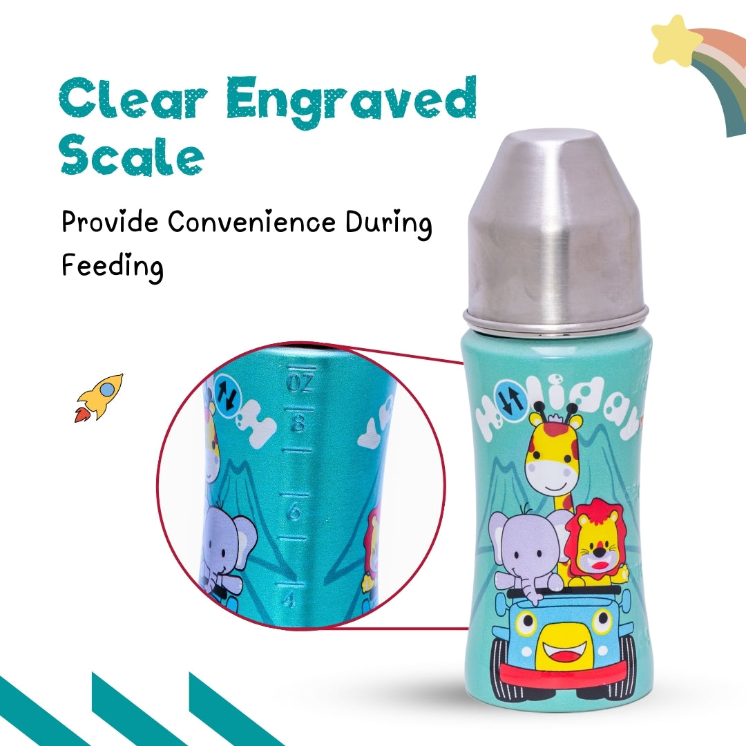 Adore EPSILON 2 Stage Premium Printed Stainless Steel Spout and Straw Sipper 250ml- Holiday Safari