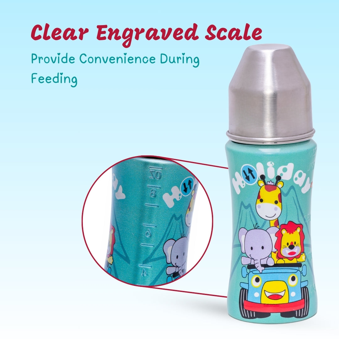 Adore SPRINT! Printed Stainless Steel Feeding Bottle with Premium Matte Anti-Colic Teat 250ml- Holiday