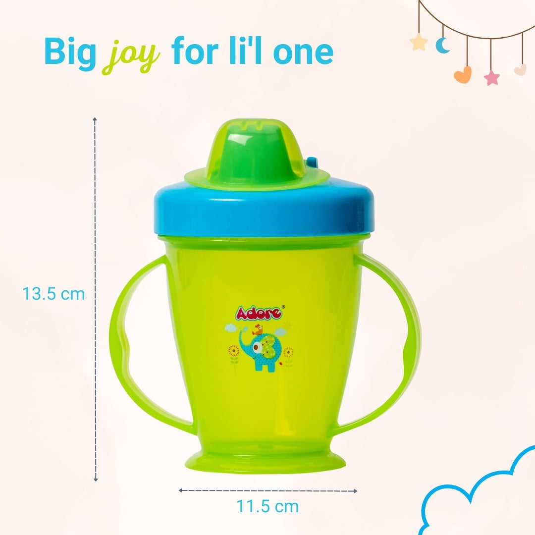Adore Birdy Hard Spout Sipper cup with Twin Handle & Spill Proof Lid- 210ml - Green Blue