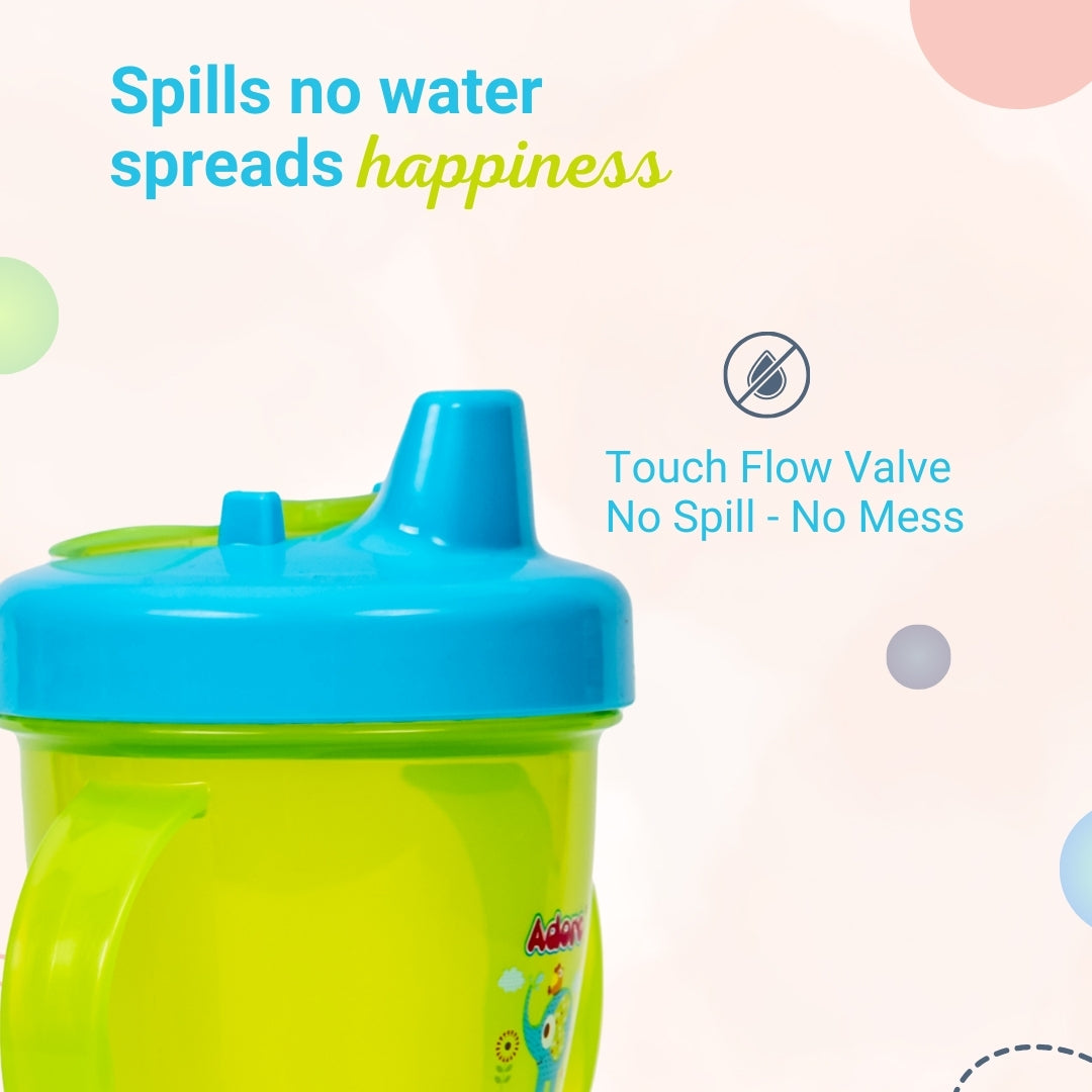 Adore Birdy Hard Spout Sipper cup with Twin Handle & Spill Proof Lid- 210ml - Green Blue