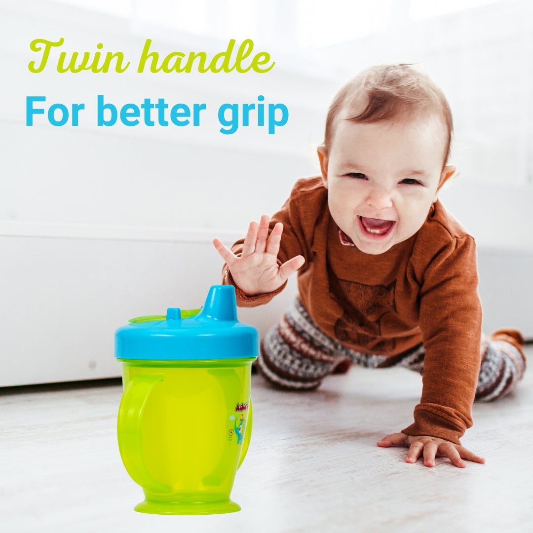 Adore Birdy Hard Spout Sipper cup with Twin Handle & Spill Proof Lid- 210ml - Green Blue