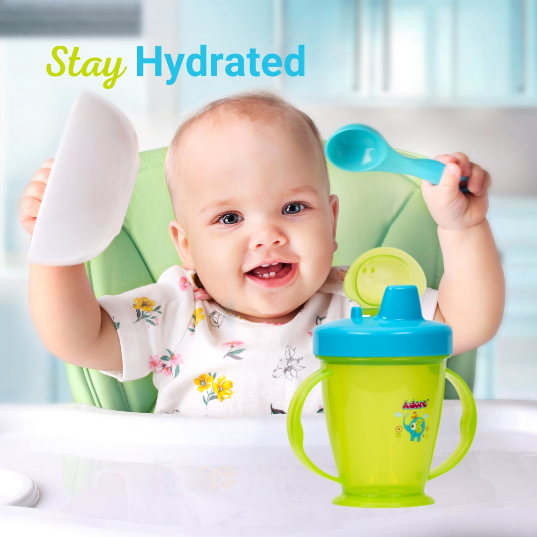 Adore Birdy Hard Spout Sipper cup with Twin Handle & Spill Proof Lid- 210ml - Green Blue