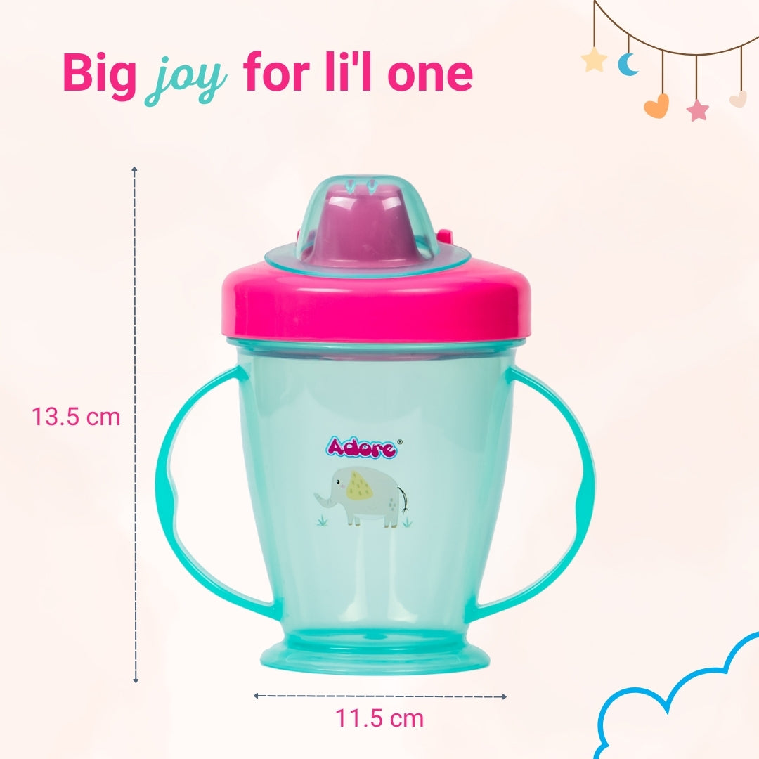 Adore Birdy Hard Spout Sipper cup with Twin Handle & Spill Proof Lid- 210ml - Blue Pink