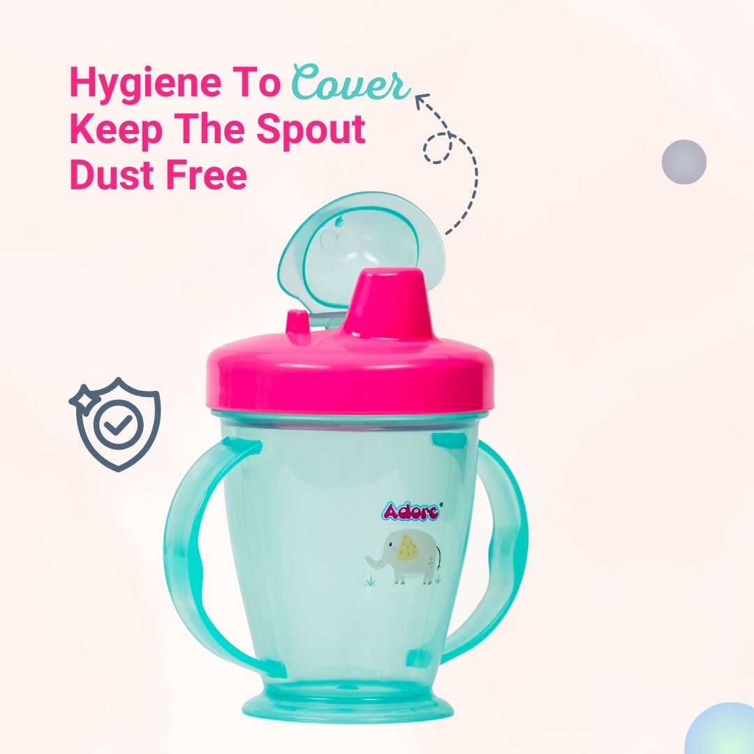 Adore Birdy Hard Spout Sipper cup with Twin Handle & Spill Proof Lid- 210ml - Blue Pink