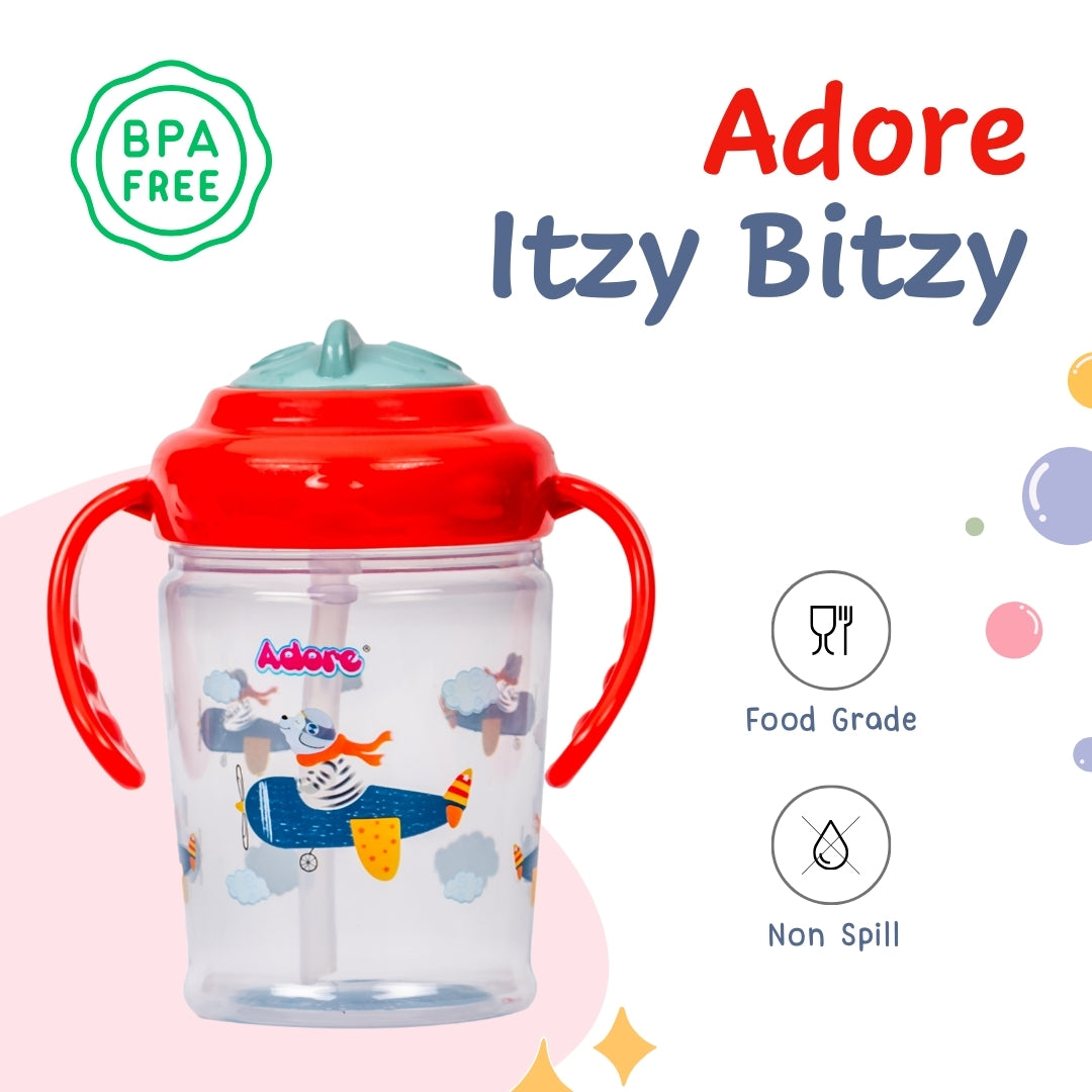 Adore Itzy Bitzy Straw Sipper with Twist & Sip Head with Twin Handle - Red