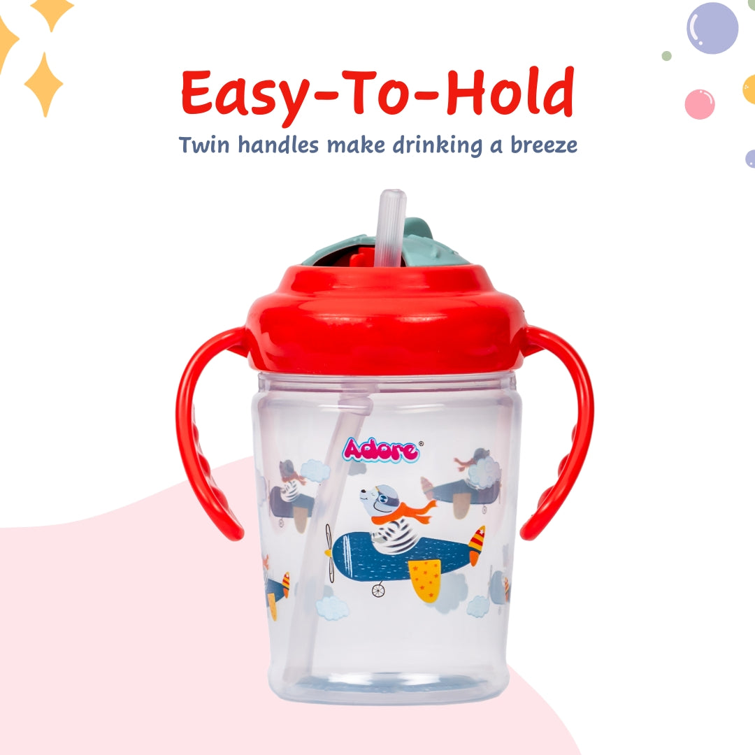 Adore Itzy Bitzy Straw Sipper with Twist & Sip Head with Twin Handle - Red