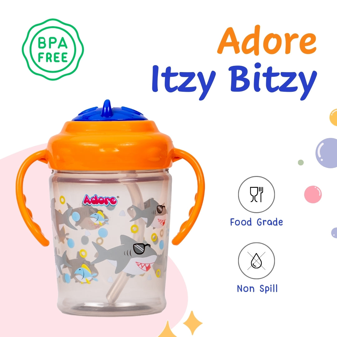 Adore Itzy Bitzy Straw Sipper with Twist & Sip Head with Twin Handle - Orange