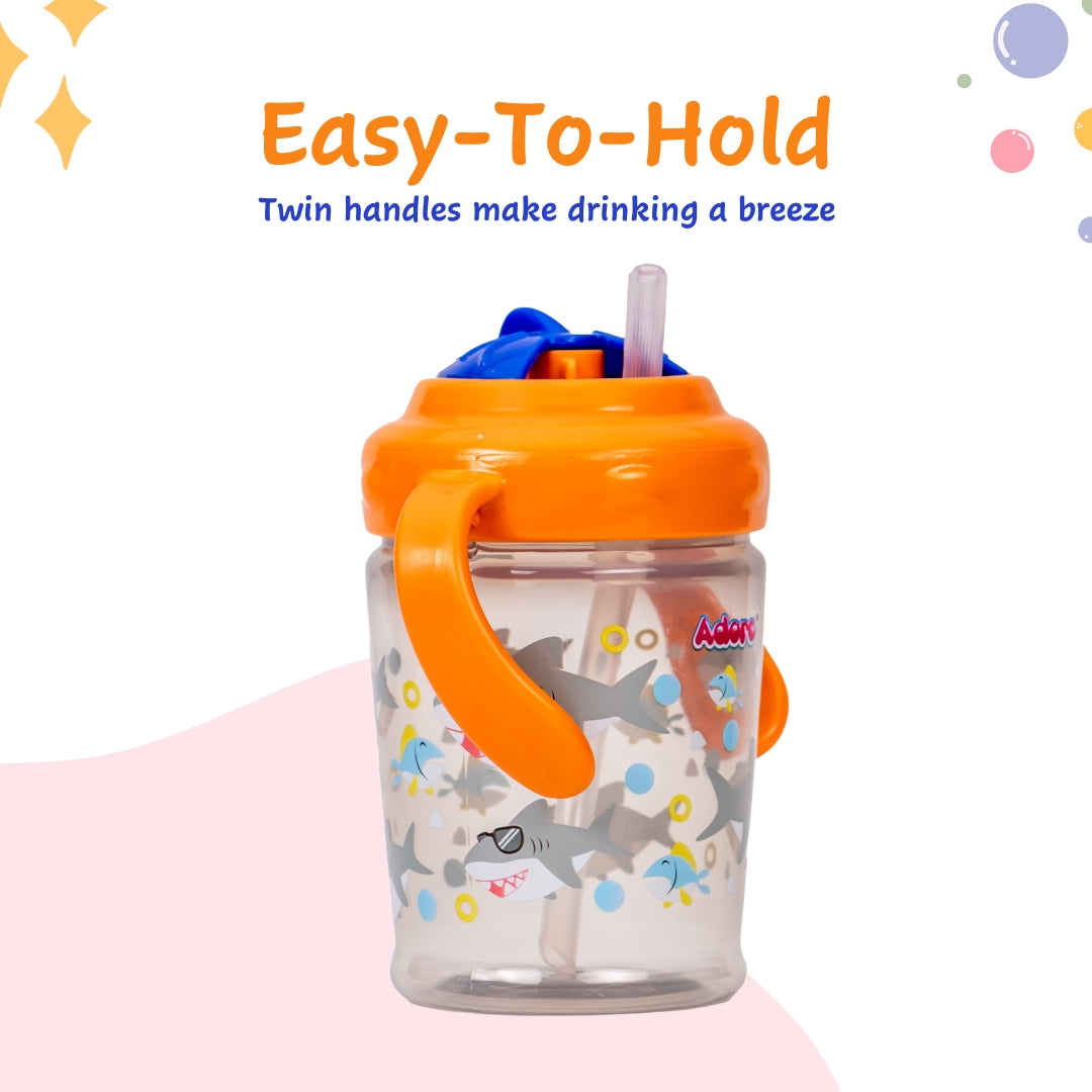 Adore Itzy Bitzy Straw Sipper with Twist & Sip Head with Twin Handle - Orange