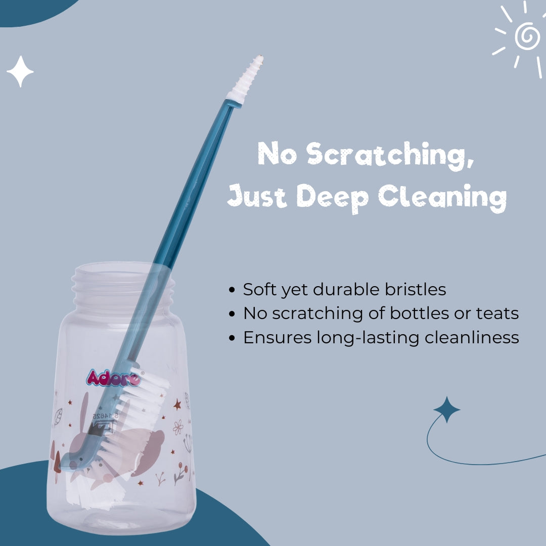 Adore Laventine Premium 2 in 1 Bottle and Teat Cleaning Brush with Head Case - Blue