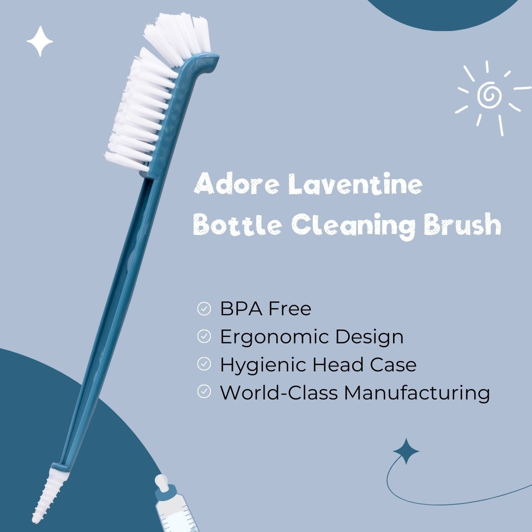 Adore Laventine Premium 2 in 1 Bottle and Teat Cleaning Brush with Head Case - Blue
