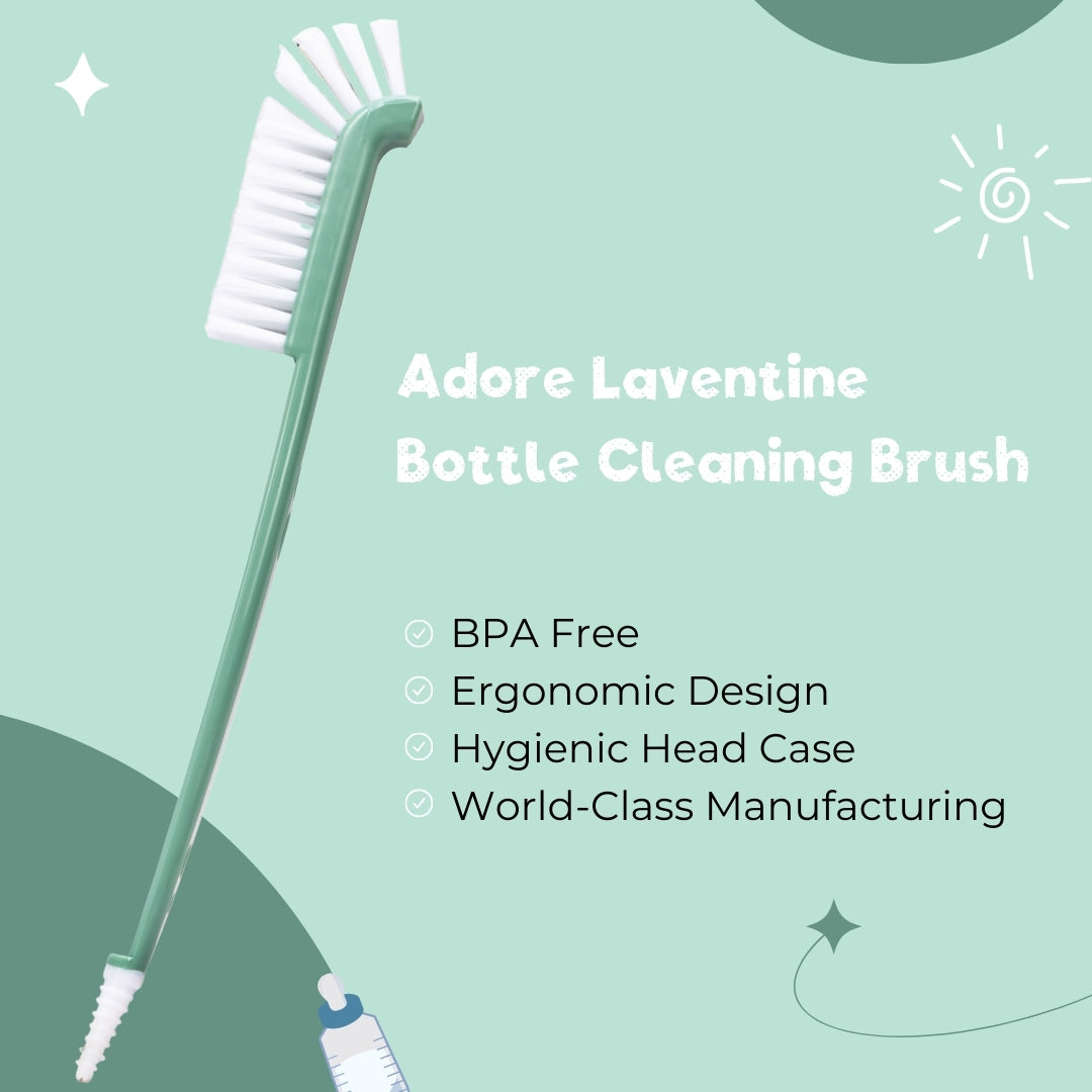 Adore Laventine Premium 2 in 1 Bottle and Teat Cleaning Brush with Head Case - Green