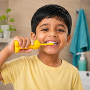 Adore Kids Pop Up Toothbrush with Safety Head Attractive Character - Yellow Cow