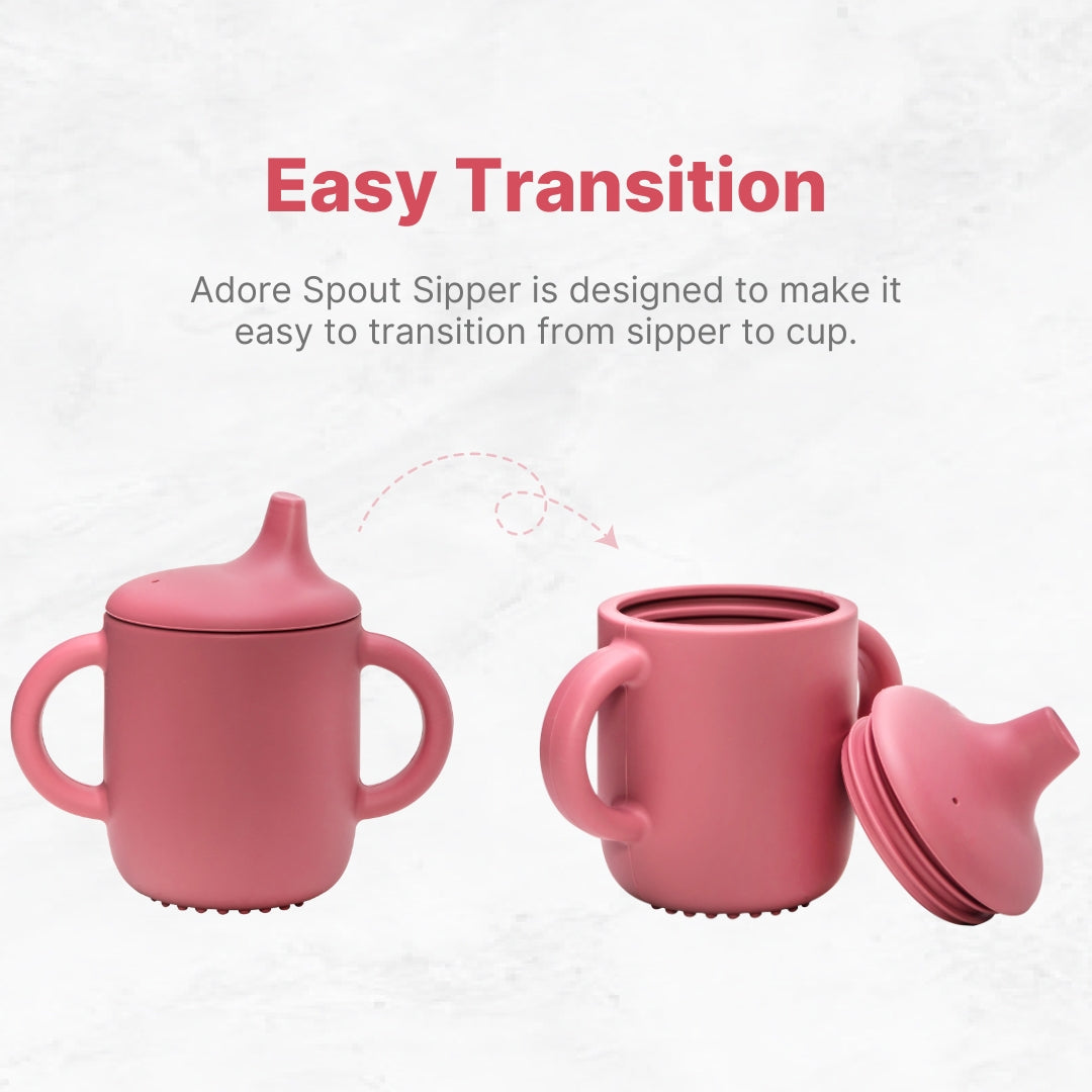 Adore Beast! The Silicon Spout Sipper with Twin Handle 180ml- Dark Pink