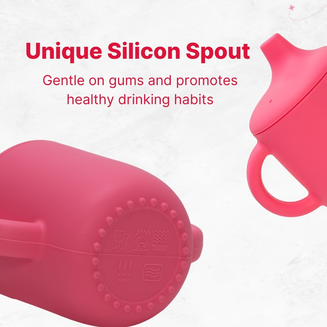 Adore Beast! The Silicon Spout Sipper with Twin Handle 180ml- Thick Pink