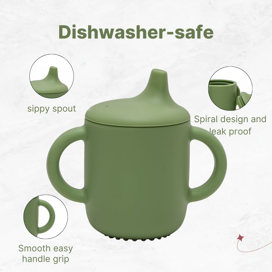 Adore Beast! The Silicon Spout Sipper with Twin Handle 180ml- Military Green