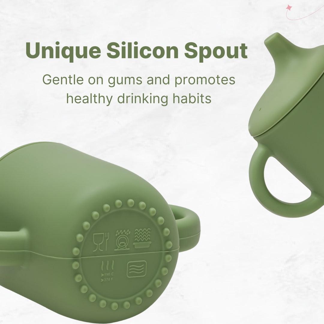 Adore Beast! The Silicon Spout Sipper with Twin Handle 180ml- Military Green