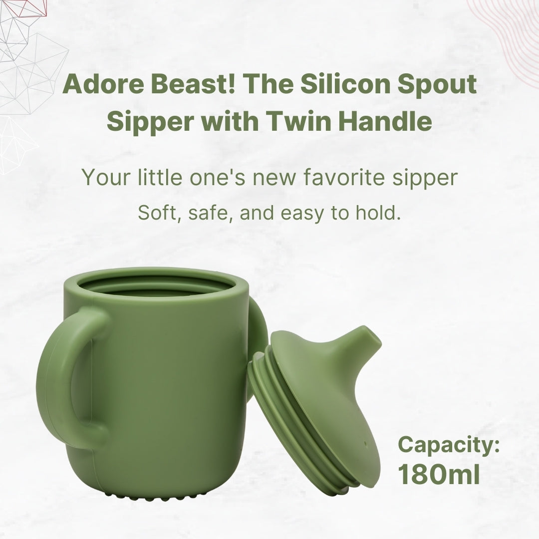 Adore Beast! The Silicon Spout Sipper with Twin Handle 180ml- Military Green