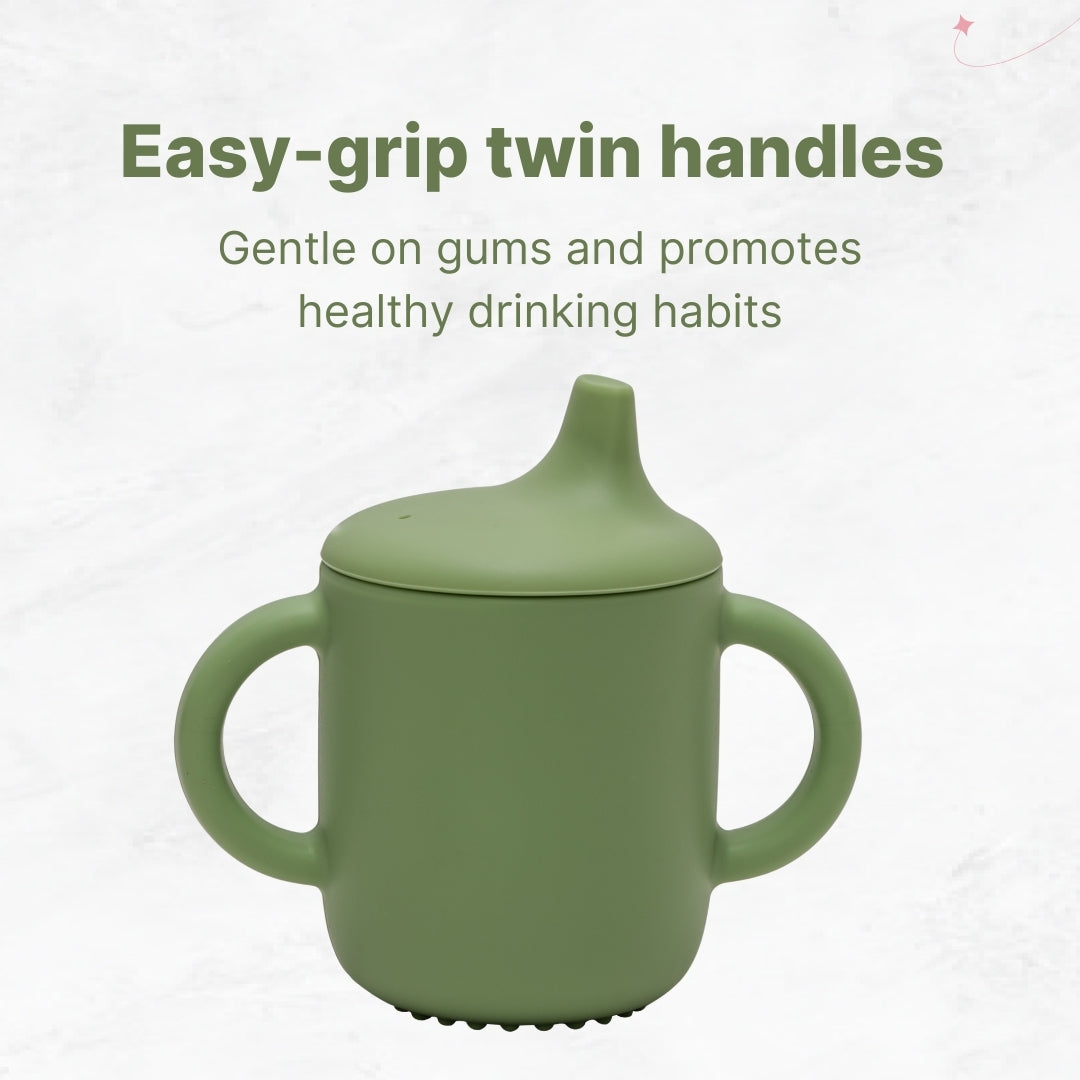 Adore Beast! The Silicon Spout Sipper with Twin Handle 180ml- Military Green