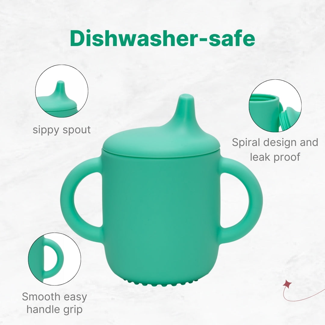 Adore Beast! The Silicon Spout Sipper with Twin Handle 180ml- Green