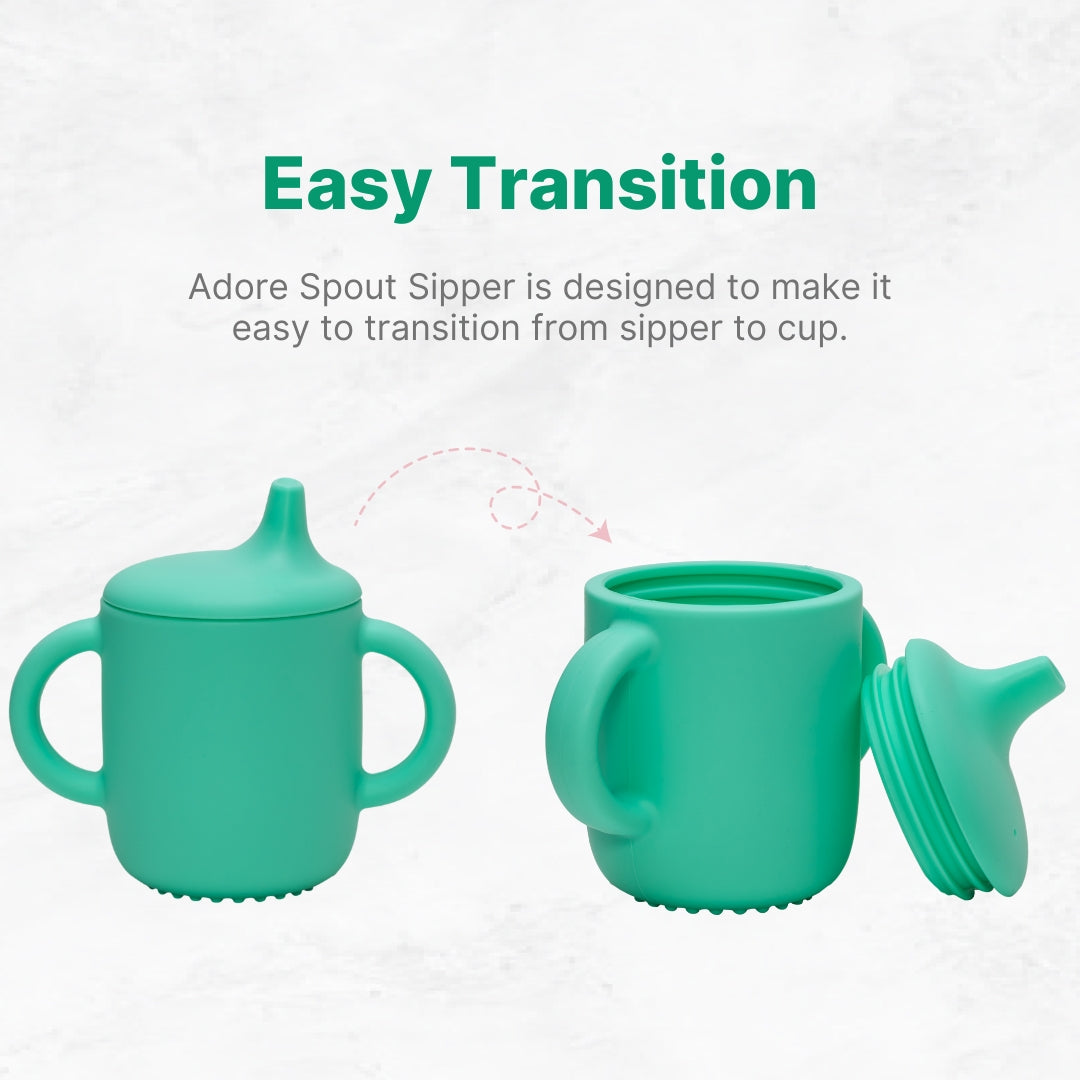 Adore Beast! The Silicon Spout Sipper with Twin Handle 180ml- Green