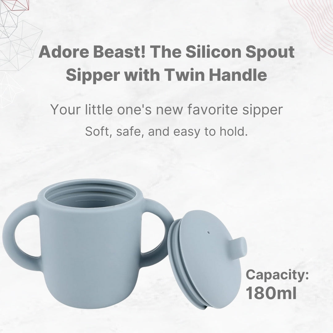 Adore Beast! The Silicon Spout Sipper with Twin Handle 180ml - Grey