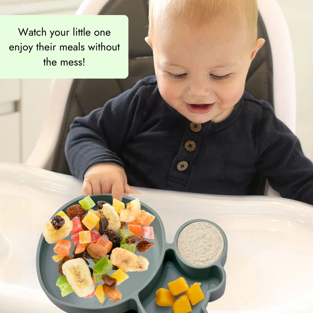 Adore Ninja ! Silicon Suction Plate with fork and spoon - Military Green